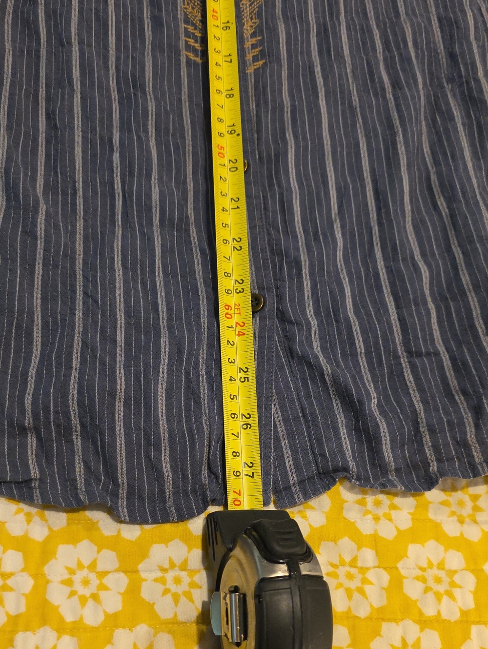 Nurture Blue Stripe Button-Front Shirt Tan Embroidery Loose Flowy Size XL Boho - Picture 10 of 11